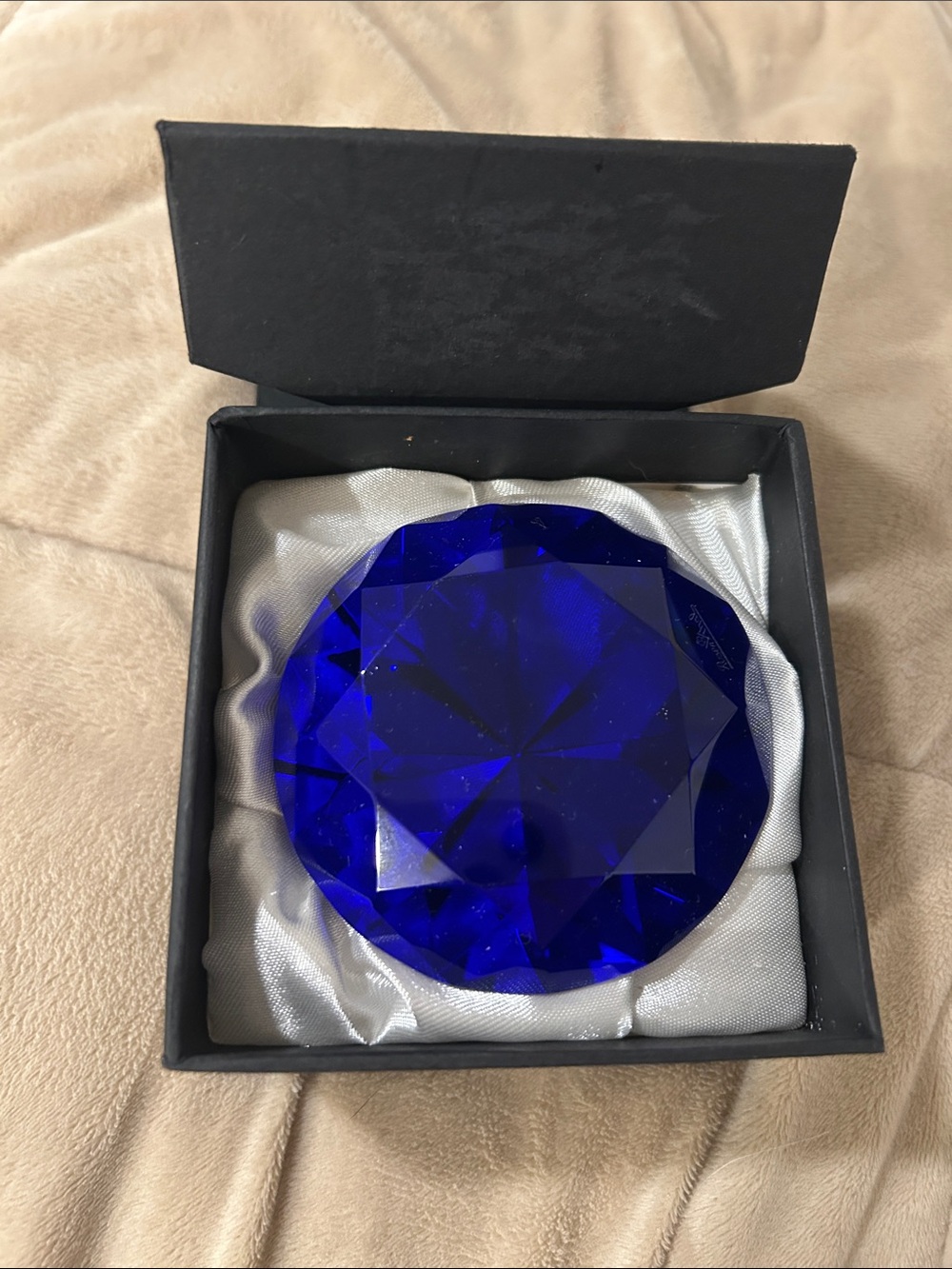 Rosenthal Blue Faceted Crystal Paperweight - Home Accents Etched Brand